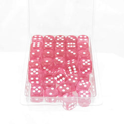 WCXDT1614E50 Pink Translucent Dice with White Pips D6 16mm (5/8in) Pack of 50 (ONLINE ORDER ONLY)
