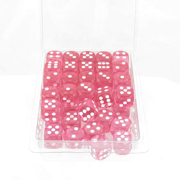 WCXDT1614E50 Pink Translucent Dice with White Pips D6 16mm (5/8in) Pack of 50 (ONLINE ORDER ONLY)