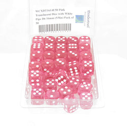 WCXDT1614E50 Pink Translucent Dice with White Pips D6 16mm (5/8in) Pack of 50 (ONLINE ORDER ONLY)