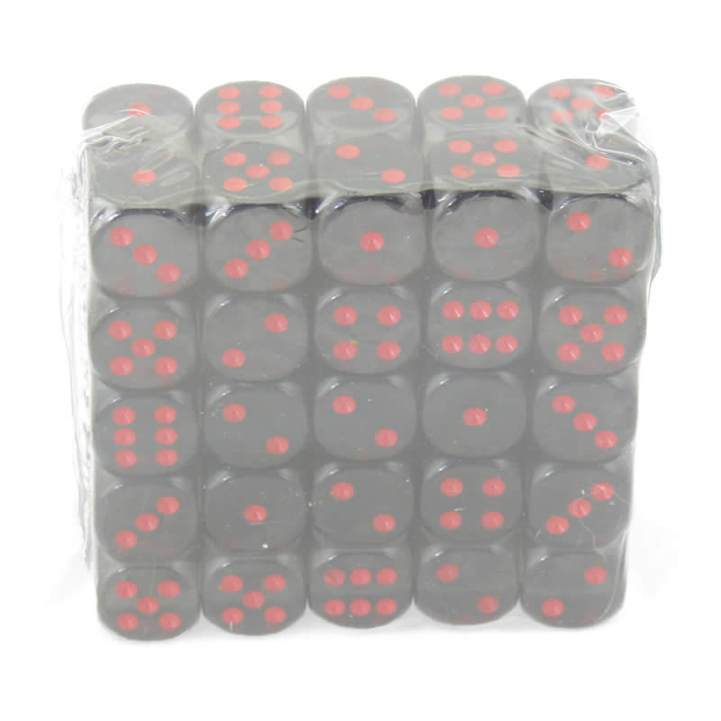WCXDT1618E50 Smoke Translucent Dice Red Pips D6 16mm (5/8in) Pack of 50 (ONLINE ORDER ONLY)