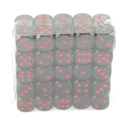 WCXDT1618E50 Smoke Translucent Dice Red Pips D6 16mm (5/8in) Pack of 50 (ONLINE ORDER ONLY)