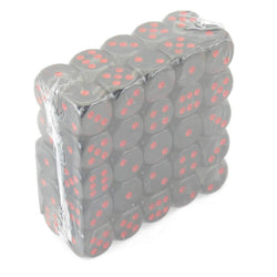 WCXDT1618E50 Smoke Translucent Dice Red Pips D6 16mm (5/8in) Pack of 50 (ONLINE ORDER ONLY)
