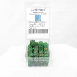 WCXDV1205E50 Green Vortex Dice with Gold Pips D6 12mm (1/2in) Pack of 50 (ONLINE ORDER ONLY)