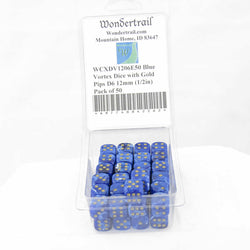 WCXDV1206E50 Blue Vortex Dice with Gold Pips D6 12mm (1/2in) Pack of 50 (ONLINE ORDER ONLY)