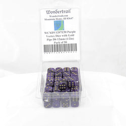 WCXDV1207E50 Purple Vortex Dice with Gold Pips D6 12mm (1/2in) Pack of 50 (ONLINE ORDER ONLY)