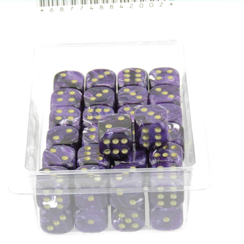 WCXDV1207E50 Purple Vortex Dice with Gold Pips D6 12mm (1/2in) Pack of 50 (ONLINE ORDER ONLY)
