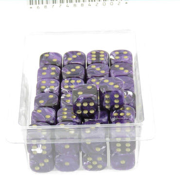 WCXDV1207E50 Purple Vortex Dice with Gold Pips D6 12mm (1/2in) Pack of 50 (ONLINE ORDER ONLY)