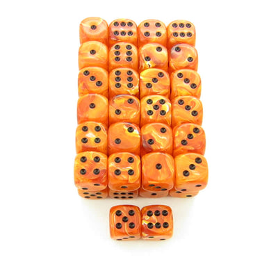 WCXDV1603E50 Orange Vortex Dice Black Pips D6 16mm Bulk Pack Of 50 (ONLINE ORDER ONLY)