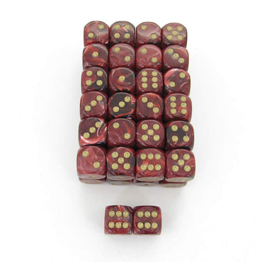 WCXDV1624E50 Burgundy Vortex Dice Gold Pips D6 16mm Bulk Pack Of 50 (ONLINE ORDER ONLY)
