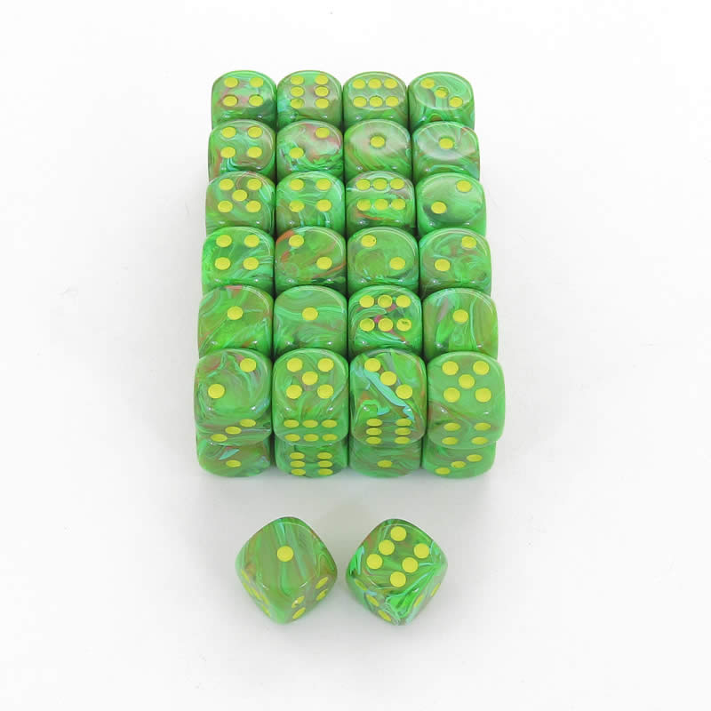 WCXDV1635E50 Slime Vortex Dice Yellow Pips D6 16mm Bulk Pack Of 50 (ONLINE ORDER ONLY)