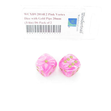 WCXDV2014E2 Pink Vortex Dice with Gold Pips 20mm (3/4in) D6 Pack of 2 (ONLINE ORDER ONLY)