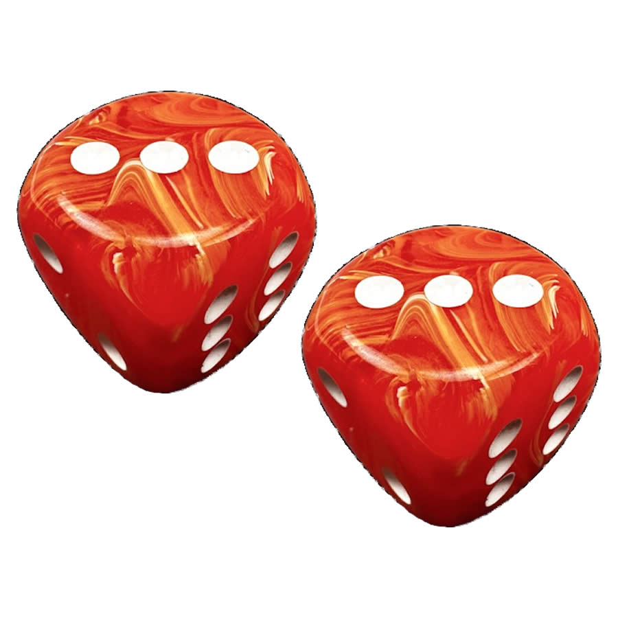 WCXDV3003WE2 Orange Vortex Dice with White Pips 30mm (1.18in) D6 Pack of 2 (ONLINE ORDER ONLY)
