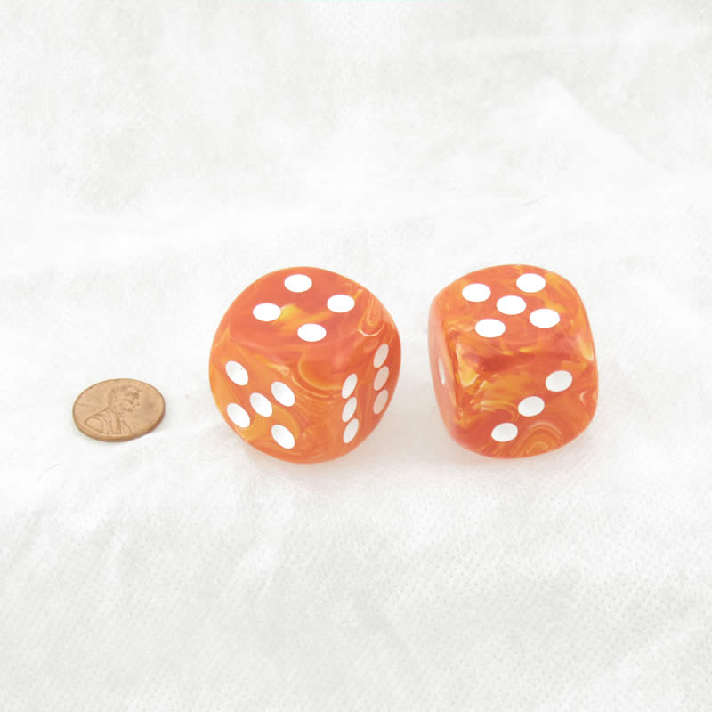 WCXDV3003WE2 Orange Vortex Dice with White Pips 30mm (1.18in) D6 Pack of 2 (ONLINE ORDER ONLY)
