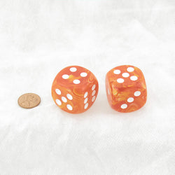 WCXDV3003WE2 Orange Vortex Dice with White Pips 30mm (1.18in) D6 Pack of 2 (ONLINE ORDER ONLY)