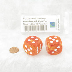 WCXDV3003WE2 Orange Vortex Dice with White Pips 30mm (1.18in) D6 Pack of 2 (ONLINE ORDER ONLY)