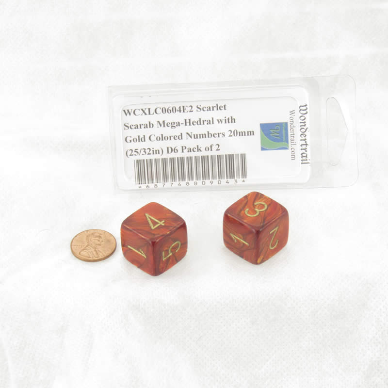 WCXLC0604E2 Scarlet Scarab Mega-Hedral with Gold Colored Numbers 20mm (25/32in) D6 Pack of 2 (ONLINE ORDER ONLY)