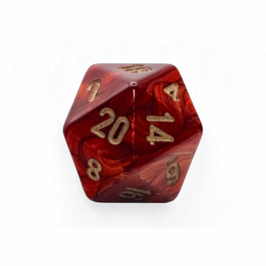 WCXLC2004E2 Scarlet Scarab Mega-Hedral with Gold Colored Numbers 20mm (25/32in) D20 Pack of 2 (ONLINE ORDER ONLY)