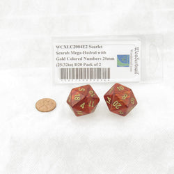 WCXLC2004E2 Scarlet Scarab Mega-Hedral with Gold Colored Numbers 20mm (25/32in) D20 Pack of 2 (ONLINE ORDER ONLY)
