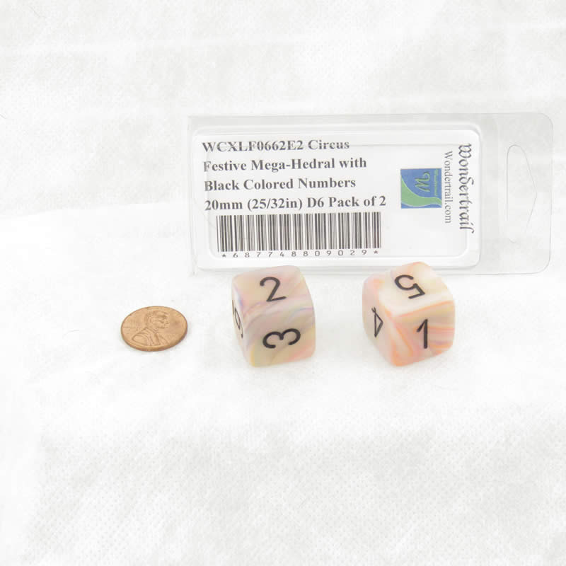 WCXLF0662E2 Circus Festive Mega-Hedral with Black Colored Numbers 20mm (25/32in) D6 Pack of 2 (ONLINE ORDER ONLY)
