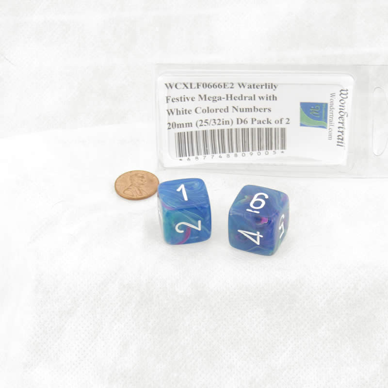 WCXLF0666E2 Waterlily Festive Mega-Hedral with White Colored Numbers 20mm (25/32in) D6 Pack of 2 (ONLINE ORDER ONLY)