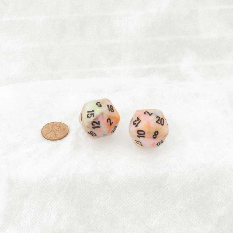 WCXLF2062E2 Circus Festive Mega-Hedral with Black Colored Numbers 20mm (25/32in) D20 Pack of 2 (ONLINE ORDER ONLY)
