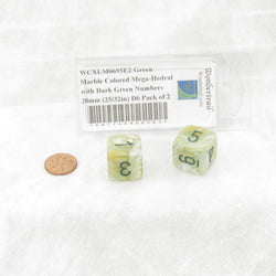 WCXLM0695E2 Green Marble Colored Mega-Hedral with Dark Green Numbers 20mm (25/32in) D6 Pack of 2 (ONLINE ORDER ONLY)