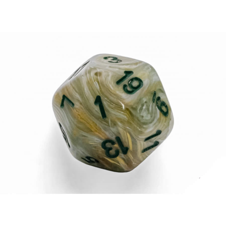 WCXLM2095E2 Green Marble Colored Mega-Hedral with Dark Green Numbers 20mm (25/32in) D20 Pack of 2 (ONLINE ORDER ONLY)