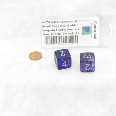 WCXLN0657E2 Nocturnal Nebula Mega-Hedral with Turquoise Colored Numbers 20mm (25/32in) D6 Pack of 2 (ONLINE ORDER ONLY)