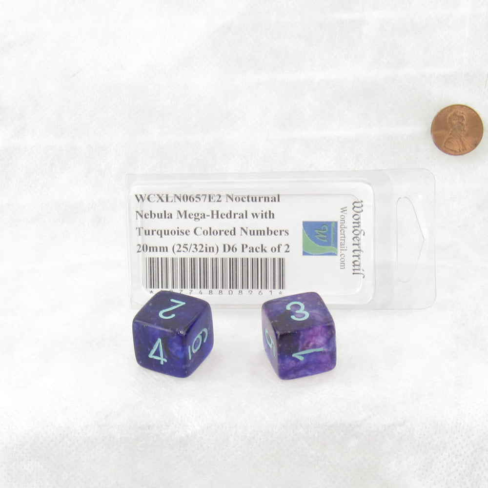 WCXLN0657E2 Nocturnal Nebula Mega-Hedral with Turquoise Colored Numbers 20mm (25/32in) D6 Pack of 2 (ONLINE ORDER ONLY)