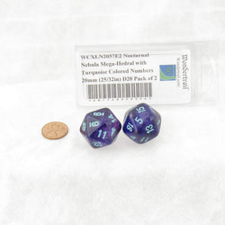 WCXLN2057E2 Nocturnal Nebula Mega-Hedral with Turquoise Colored Numbers 20mm (25/32in) D20 Pack of 2 (ONLINE ORDER ONLY)