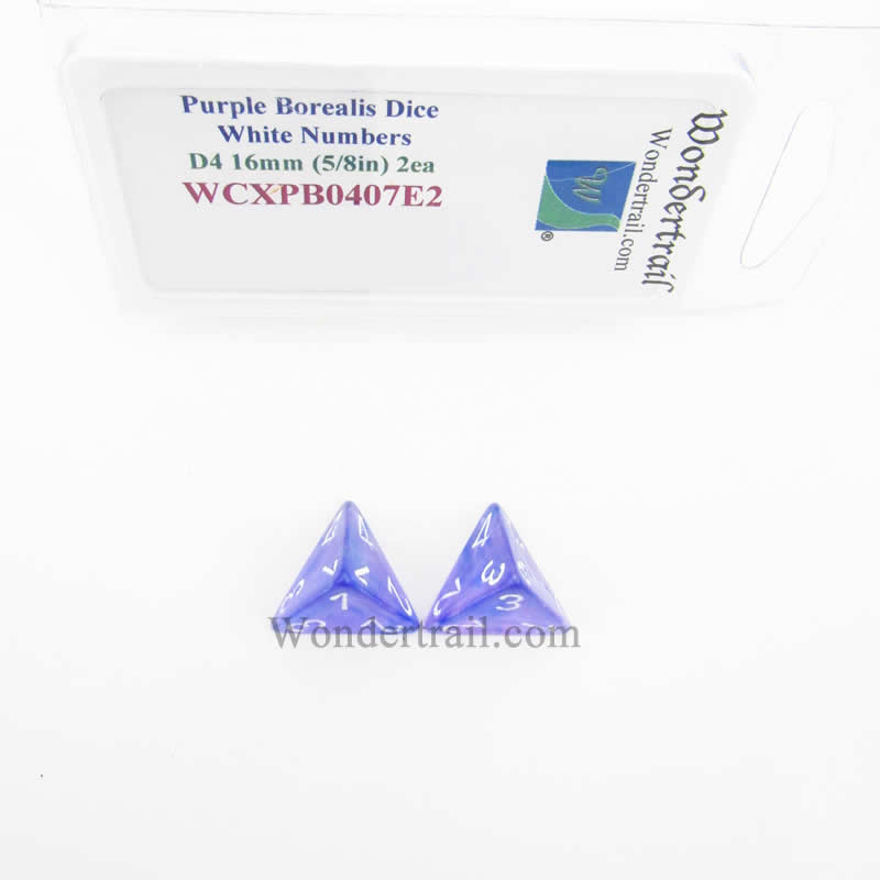 WCXPB0407E2 Purple Borealis Dice White Numbers D4 16mm Pack of 2 (ONLINE ORDER ONLY)