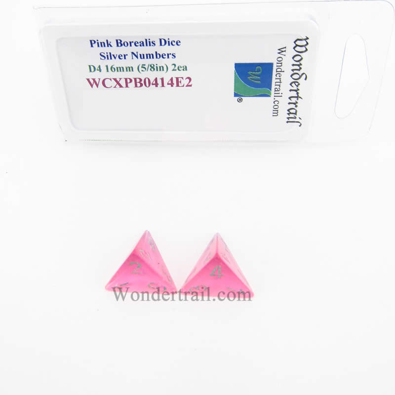 WCXPB0414E2 Pink Borealis Dice Silver Numbers D4 16mm Pack of 2 (ONLINE ORDER ONLY)