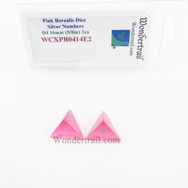 WCXPB0414E2 Pink Borealis Dice Silver Numbers D4 16mm Pack of 2 (ONLINE ORDER ONLY)