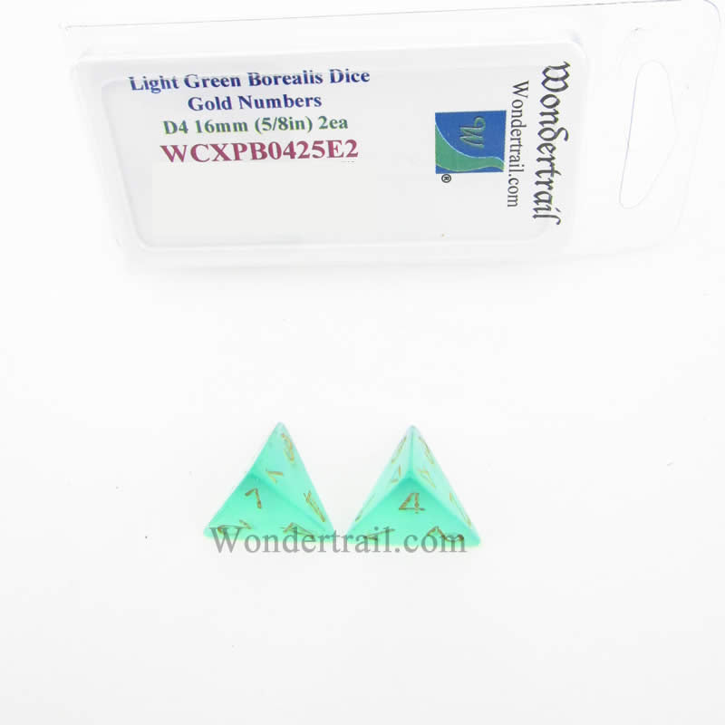 WCXPB0425E2 Light Green Borealis Dice Gold Numbers D4 16mm Pack of 2 (ONLINE ORDER ONLY)