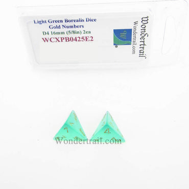 WCXPB0425E2 Light Green Borealis Dice Gold Numbers D4 16mm Pack of 2 (ONLINE ORDER ONLY)