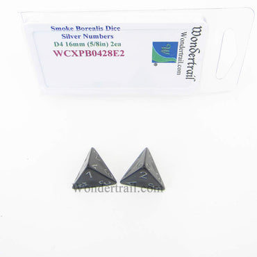 WCXPB0428E2 Smoke Borealis Dice Silver Numbers D4 16mm Pack of 2 (ONLINE ORDER ONLY)