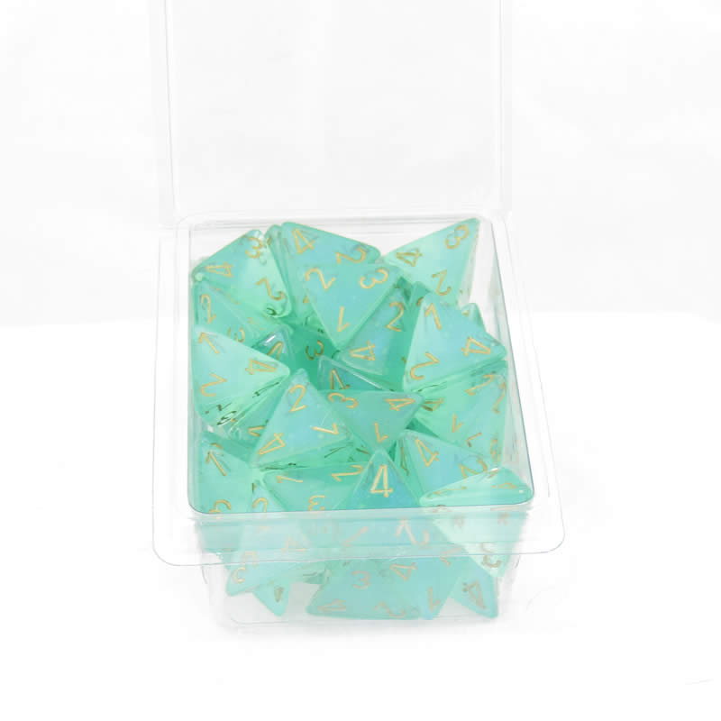 WCXPB0475E50 Light Green Borealis Dice Luminary Gold Numbers D4 16mm Pack of 50 (ONLINE ORDER ONLY)