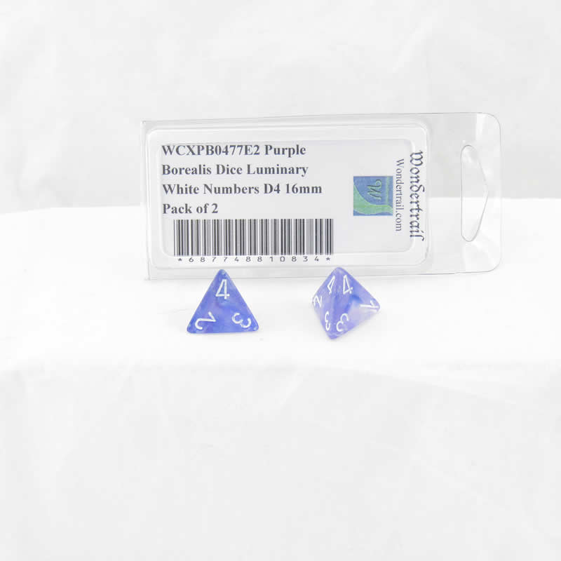 WCXPB0477E2 Purple Borealis Dice Luminary White Numbers D4 16mm Pack of 2 (ONLINE ORDER ONLY)