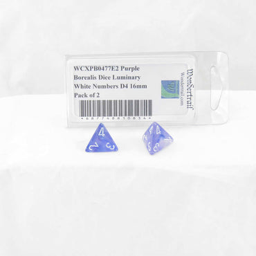 WCXPB0477E2 Purple Borealis Dice Luminary White Numbers D4 16mm Pack of 2 (ONLINE ORDER ONLY)