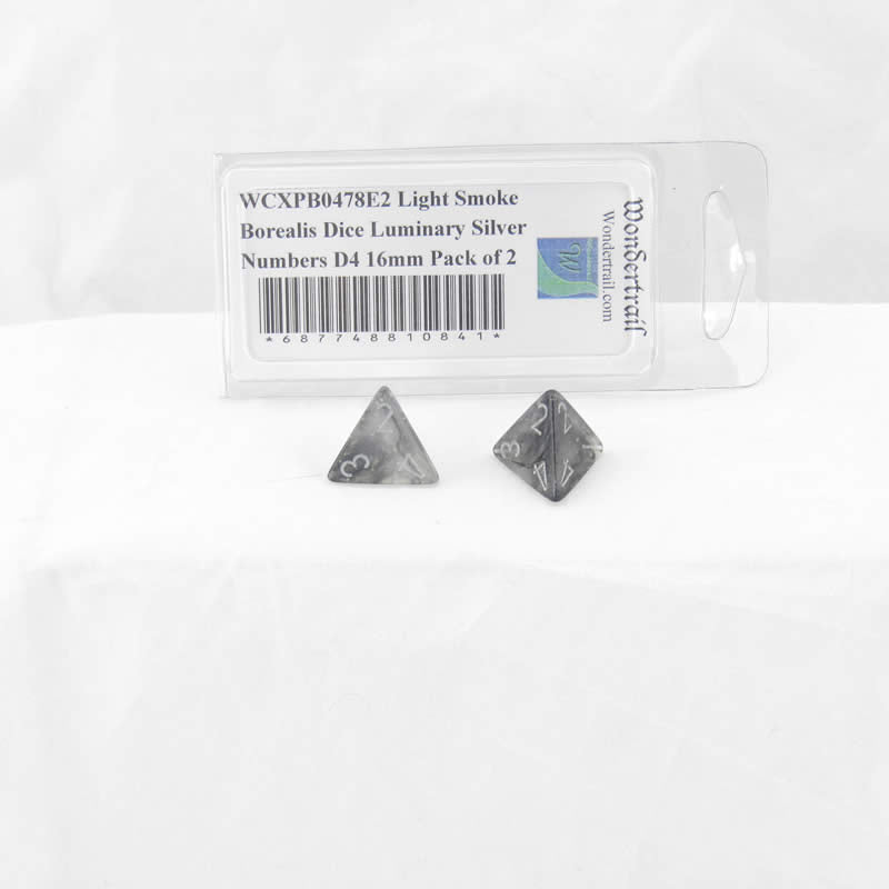 WCXPB0478E2 Light Smoke Borealis Dice Luminary Silver Numbers D4 16mm Pack of 2 (ONLINE ORDER ONLY)