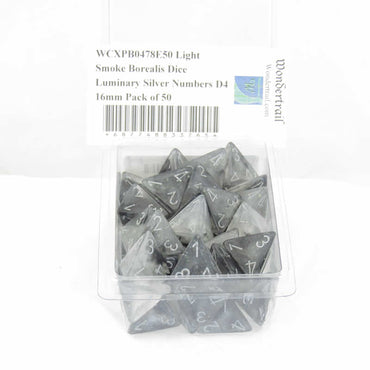 WCXPB0478E50 Light Smoke Borealis Dice Luminary Silver Numbers D4 16mm Pack of 50 (ONLINE ORDER ONLY)