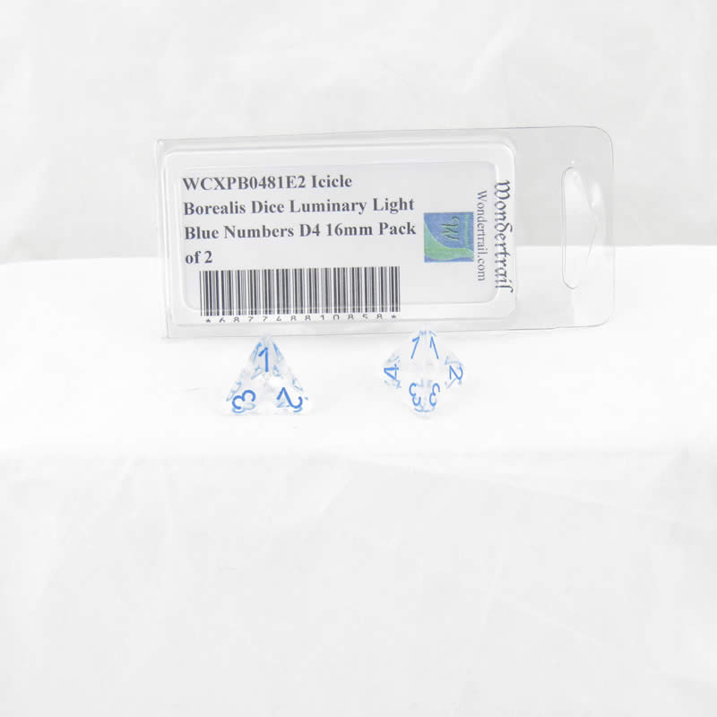 WCXPB0481E2 Icicle Borealis Dice Luminary Light Blue Numbers D4 16mm Pack of 2 (ONLINE ORDER ONLY)