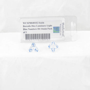 WCXPB0481E2 Icicle Borealis Dice Luminary Light Blue Numbers D4 16mm Pack of 2 (ONLINE ORDER ONLY)