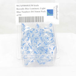 WCXPB0481E50 Icicle Borealis Dice Luminary Light Blue Numbers D4 16mm Pack of 50 (ONLINE ORDER ONLY)