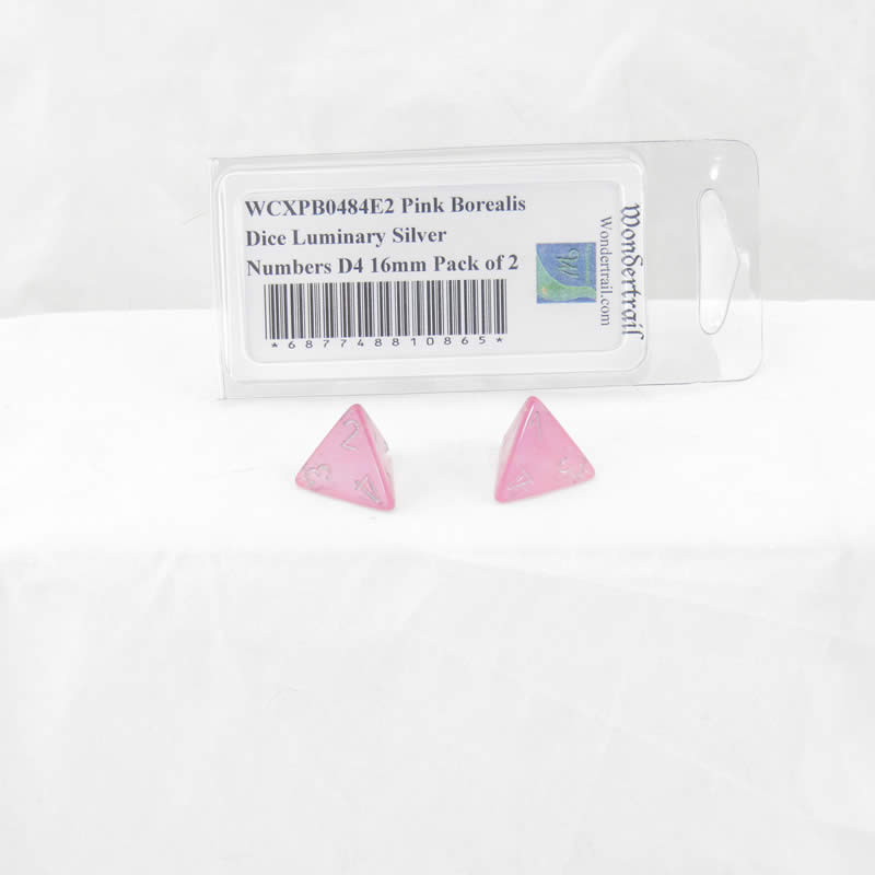 WCXPB0484E2 Pink Borealis Dice Luminary Silver Numbers D4 16mm Pack of 2 (ONLINE ORDER ONLY)