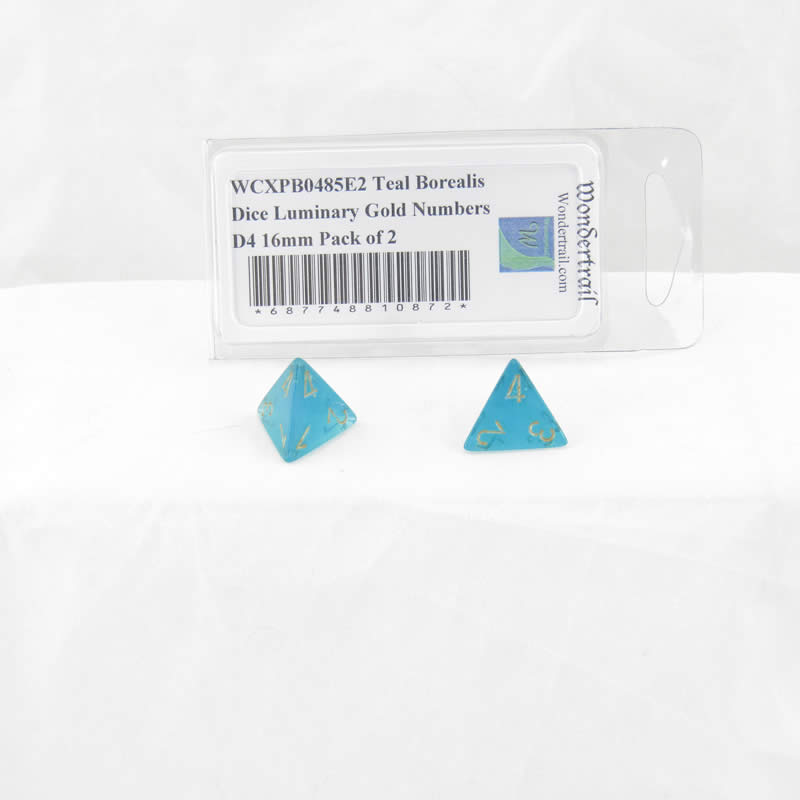 WCXPB0485E2 Teal Borealis Dice Luminary Gold Numbers D4 16mm Pack of 2 (ONLINE ORDER ONLY)