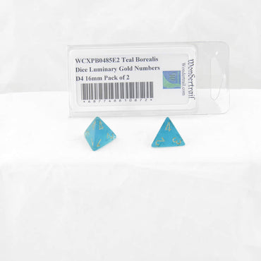 WCXPB0485E2 Teal Borealis Dice Luminary Gold Numbers D4 16mm Pack of 2 (ONLINE ORDER ONLY)
