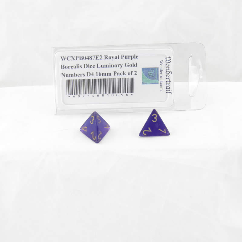 WCXPB0487E2 Royal Purple Borealis Dice Luminary Gold Numbers D4 16mm Pack of 2 (ONLINE ORDER ONLY)