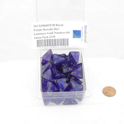 WCXPB0487E50 Royal Purple Borealis Dice Luminary Gold Numbers D4 16mm Pack of 50 (ONLINE ORDER ONLY)