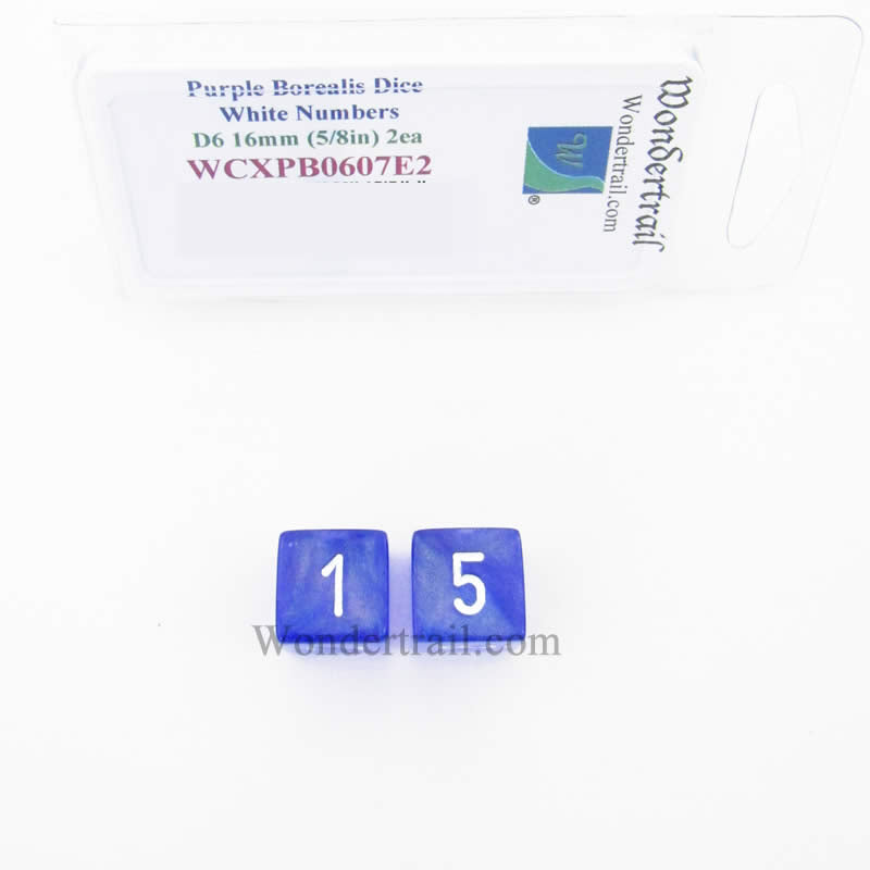 WCXPB0607E2 Purple Borealis Dice White Numbers D6 16mm Pack of 2 (ONLINE ORDER ONLY)